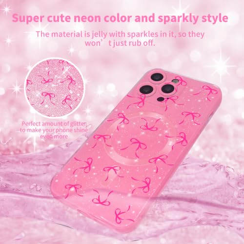Coque iPhone 16 Pro Max Magsafe paillettes rose fluo - 4