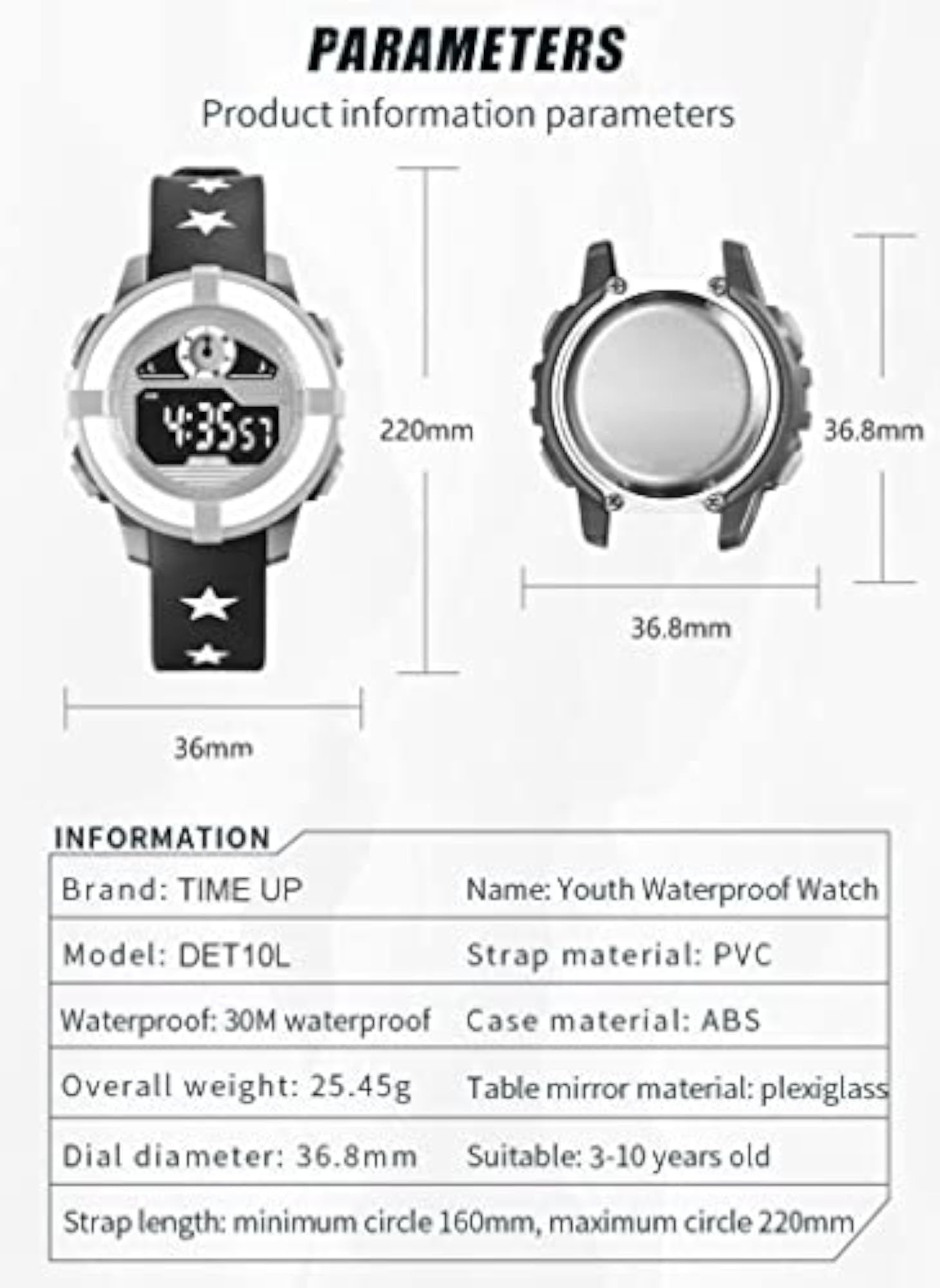 Digital Dial Waterproof Watch for Small Boys & Girls