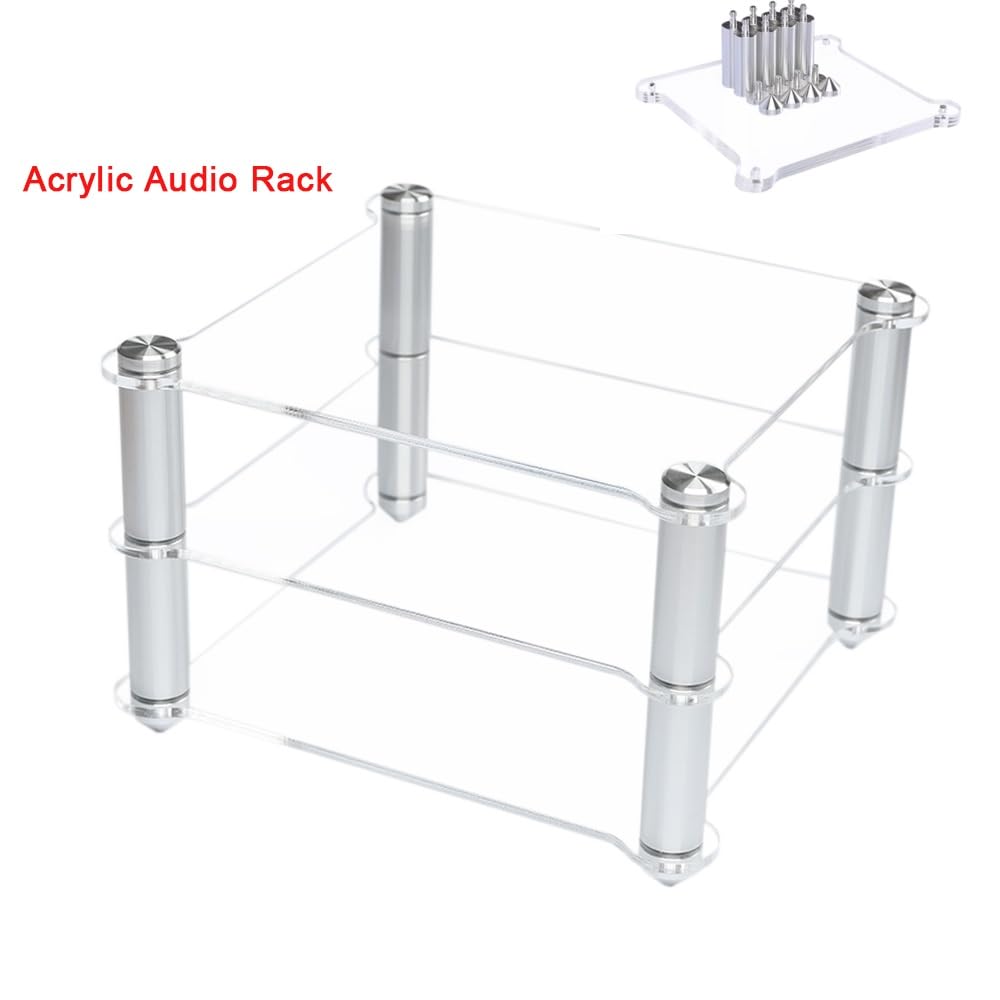 Akrylowy mini stojak HiFi stojak audio z 2 warstwami na nośniki AV, przezroczysta półka biurkowa na urządzenia strumieniowe, odtwarzacze CD i konsole do gier