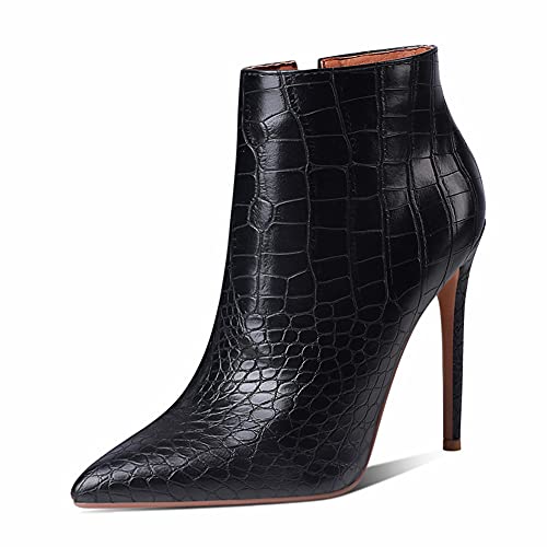 Ciuyurra Mode Femmes Bottines Talons Aiguilles Zipper Bottes Basses élégant Business Chaussons Formal Dress Bottes Basses Mariage Cuir Souple Black size 37 Cover