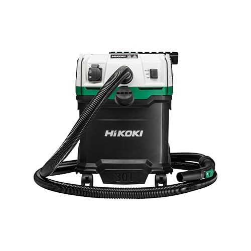 Hikoki Nass- und Trockensauger - 1200 W, 30 L, H-Klasse, Kompakt und Leicht, Manuelle Filterreinigung, Steckdose für Elektrowerkzeuge, Antistatisch - Ideal für Baustellen und Werkstätten