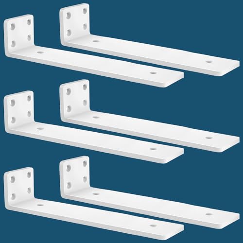 MLOQI 6 Piezas Escuadras para Estanterias, Soportes para Estantes, Escuadras Metalicas de L, Grueso de 5 mm con Tornillos Capacidad de Carga 50 kg (Blanca 30 cm)