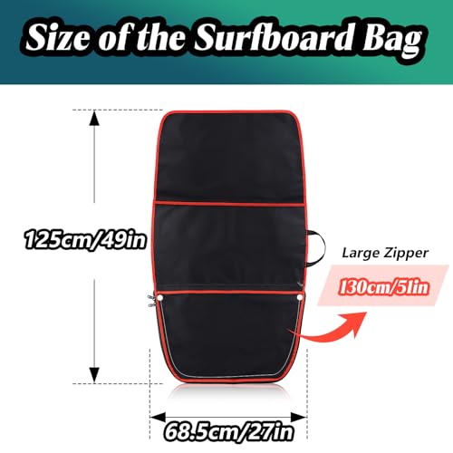 Dawitrly Surfboard Bag, Surfboard Cover Bodyboard Carry Bags, 49 * 27 inch Paddleboard Bag with Handle Carrying Strap, Double Zipper and Storage Pocket for Outdoor Travel (Red Stripe - Thumbnail 7