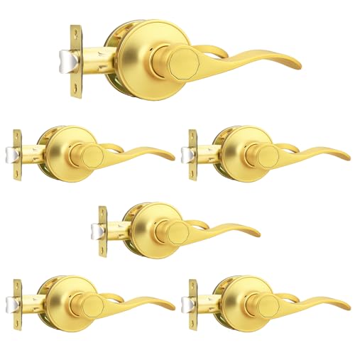 Probrico Gold Door Handle Passage Door Levers Interior Door Handles for Closet and Hallway Gold Passage Door Lever, 6 Pack