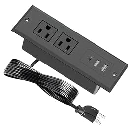 Recessed Power Strip, Flush Mount Power Adapter Charging Station with USB C Plug Multiple Surge Protector Hidden Outlet Extender with Extension Cord for Desk Furniture Table Nightstand Bed (Black)