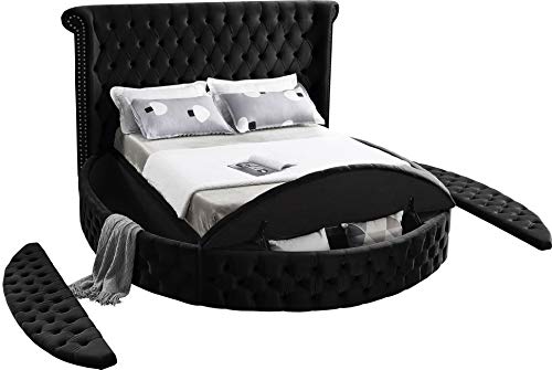 Meridian Furniture LUXUSBLACK-Q Luxus Collection Modern | Contemporary Round Shaped Velvet Upholstered Bed thumb #7
