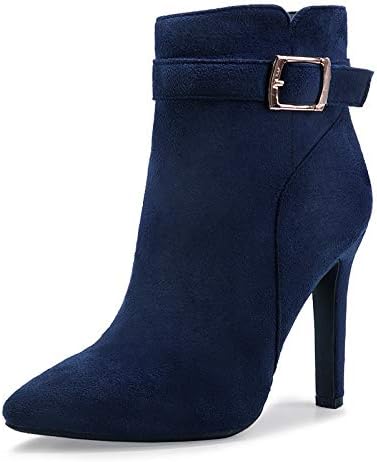 IDIFU Women's DANA Pointed Toe Stiletto High Heels Ankle Booties Side zipper Short Boots With Metal Buckle