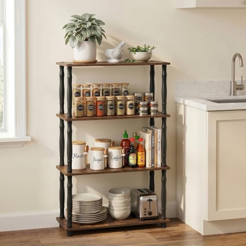 Image of Furinno Turn-N-Tube Storage Shelves, 4-Tier Open Frame Book Shelf, Standing Corner Shelf, Toolless Open Shelves, Classic Tubes, for Organization and Storage, Living Room, Home Office, Amber Pine