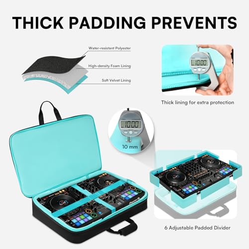 Image of AUROTIER DJ Controller Bag for DDJ FLX10 /DDJ REV5 /DDJ GRV6 /DDJ FLX6 /DDJ 1000 /DDJ 800, Padded DJ Backpack with Multi-pocket for 17 Inch Laptop, DJ Carrying Mixer Case for DJ Equipment, Black