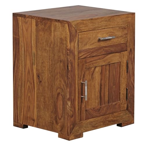 WOHNLING Nachttisch Massivholz Sheesham Design Nachtkommode 60cm Hoch 50cm Breit Schublade & Tür Nachtschrank Natur-Holz Massiv dunkel-braun Nachtkonsole Landhaus-Stil Nachtkästchen für Boxspring-Bett WOHNLING Nachttisch Massivholz Sheesham Design Nachtkommode 60cm Hoch 50cm Breit Schublade & Tür Nachtschrank Natur-Holz Massiv dunkel-braun Nachtkonsole Landhaus-Stil Nachtkästchen für Boxspring-Bett