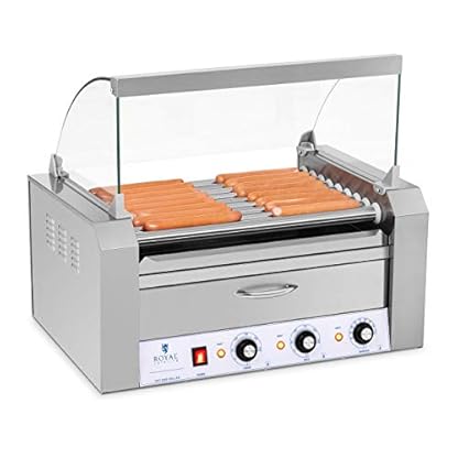 Royal Catering - Hot Dog Grill Hot Dog Maschine (9 Rollen, Edelstahl, 2.200 W, 2 Heizzonen, herausnehmbare…