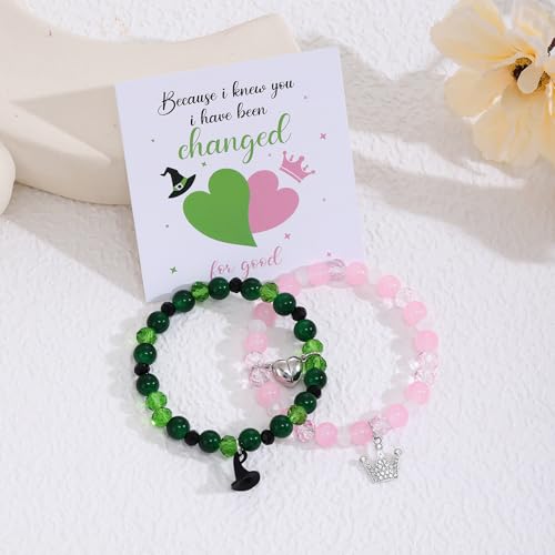 Elphaba Glinda Friendship Matching Bracelets - Wicked Musical Merch Witch Hat Crown Wand Heart Charm Necklaces - BFF Couple Accessories Christmas Valentine's Day Gift Set of 23