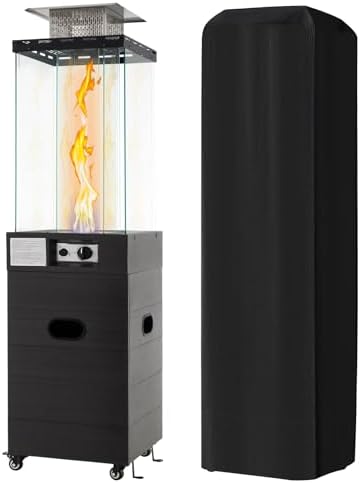 Tangkula 40,000 BTU Propane Patio Heater with Tempered Glass Tube, Stainless Steel Burner, Wheels and Cover, CSA Certificated for Outdoor Use, Porch, Backyard (Black)