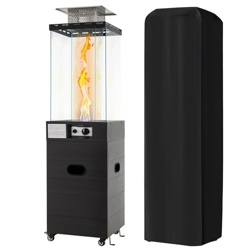 Tangkula Outdoor Heater, 40,000 BTU Propane Patio Heater with Tempered Glass Tube, Stainless Steel Burner, Wheels and Cover, Patio Heater for Outdoor Use, Porch, Backyard (Black)