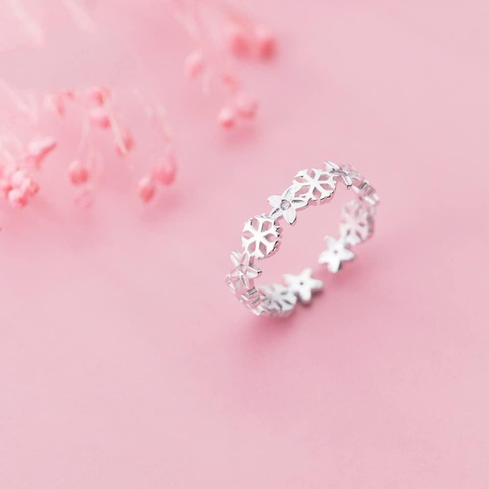 Anello Regolabile,S925 Anello Fiocco Di Neve In Argento Sterling Anelli Regolabili Piccolo Anello Aperto Fresco Argento Anello Per Il Pollice Anello Eternità Fascino Di Nozze Gioielli Regali Per Uo