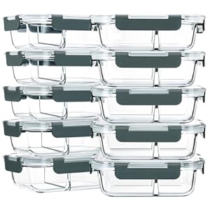 M MCIRCO 10-Pack,30 Oz Glass Meal Prep Containers 2 Compartments Airtight Lunch Bento Boxes with Lids, Glass Food Storage Containers, Microwave, Oven, Freezer and Dishwasher