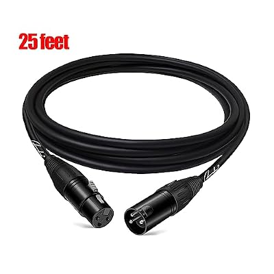 Ranch XLR Cable 25ft Male to Female Balanced 3 PIN Microphone Cable for Professional Audio Applications Like Speaker and PA System - Black