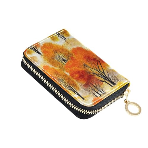 GAIGEO RFID Blocking Credit Card Holders Women's Wallets Zip Around Leather Coin Purse Pouch with Zipper Rustic Autumn Landscape Vibrant