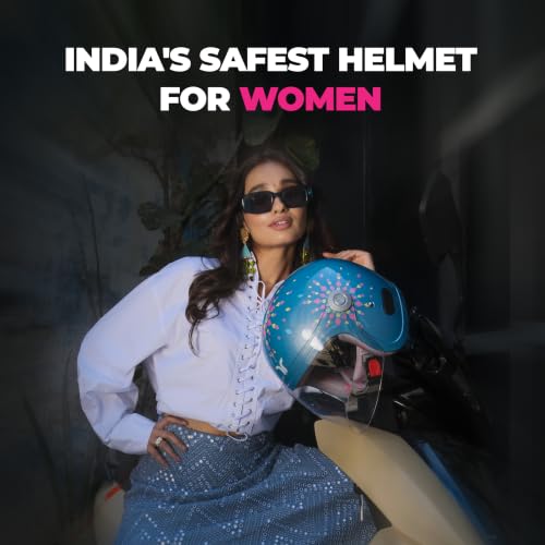 Image of TVARRA Dreamcatcher Women's Open Face Helmet with Printed Design, ISI Certified, Lightweight Material, Crafted for Women, Extreme Comfort fit with Clear Visor(Ocean Blue,M)