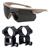 ToopMount Sportbrille und Zielfernrohrmontage, Schießbrille mit khakifarbenem Rahmen, 3 Wechselgläsern + 30-mm-Zielfernrohrmontage für Picatinny