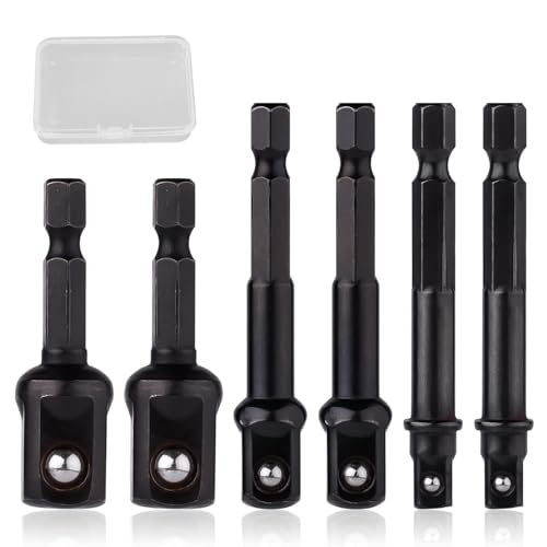 6 PCS Drill Socket Adaptor, 1/4, 1/2, 3/8 Inch Impact Driver, Impact Wrench Adapter Hex Shank Socket Wrench Adapter Set, Hand Tools Kit for Daily Use