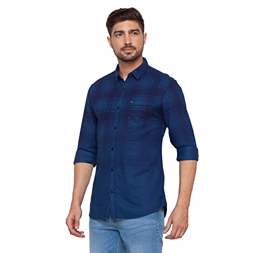 Image of Spykar Men's Regular Fit Raised Collar Full Sleeve Checked Casual Shirts