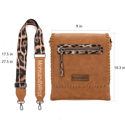 Image of Montana West Crossbody Bags for Women with Dual Compartments Western Cross Body Purse with Leopard Print Guitar Strap