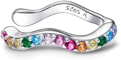 Colorful CZ Wave Ear Cuffs Cartilage Earrings S925 Sterling Silver Delicate Rainbow Crystal Rhinestone Non-Piercing Clip On Wrap Earring Hypoallergenic Jewelry Gifts for Women Girls