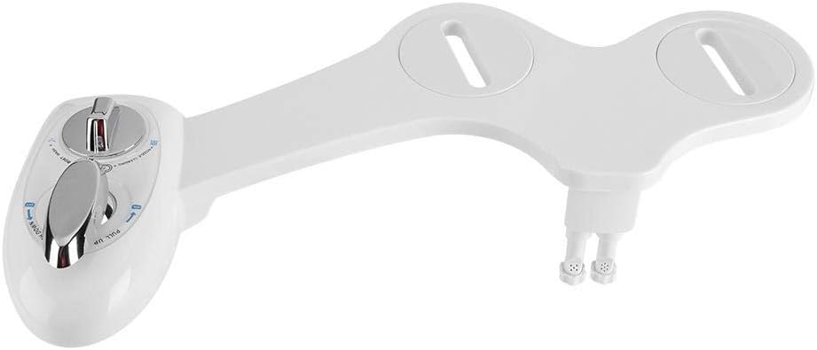 Bidet Toilet, Premium ABS and Stainless Steel Dual Nozzle Cold Water Spray Non-Electric Adjustable Mechanical Bidet Toilet Seat Attachment with Stainless Steel Hose for Women
