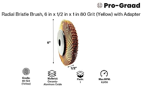 Image of Radial Bristle Brush, 6 in x 1 /2 in x 1 in, 80 Grit (Yellow) Type C Curved Bristles, 1 Pack