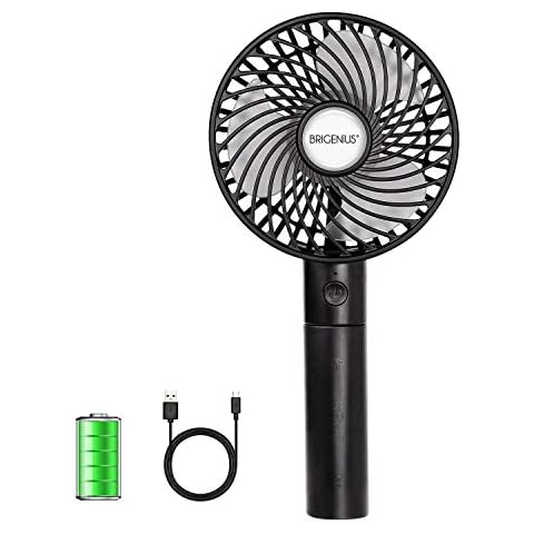 BRIGENIUS Mini Handheld Fan, Small Personal Portable Fan with USB Rechargeable Battery Operated Desk Electric Fan for Travel Office Room Household Kids Girls Woman Man Black Cover