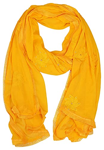 Image of YOUTHQUAKE Flower Embroidered Diamond Work Chiffon Dupatta for Womens & Girls With 4 Side Lace