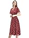 Gardenwed Womens Casual Summer Chiffon Floral V Neck Short Sleeve Smocked Wedding Guest Midi Dress Wine red Flower XL