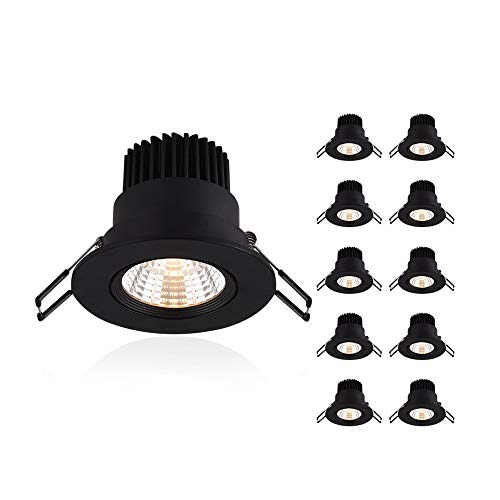 Foco de techo LED negro empotrado, lámpara de ojo de buey de 3 W, foco COB para el hogar, foco individual, foco de pared para techo, 10 paquetes de luces para exteriores