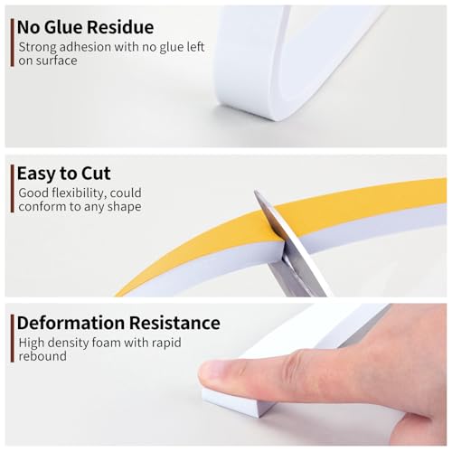 Image of Yotache White Foam Strips Tape with Adhesive 2 Rolls 1 inch x3 /8 inch