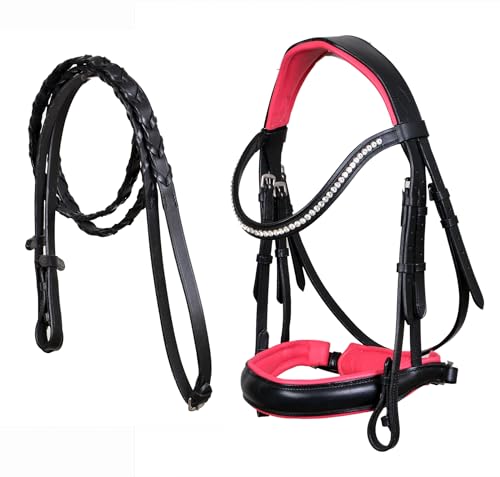 CHALLENGER Cob English All-Purpose Pleasure Black Padded Leather Bridle Reins 803HI04PK-C