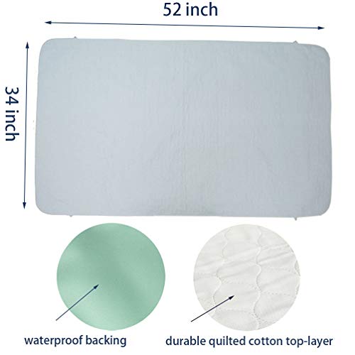 Pack Of 2 Careboree Quilted Cotton Top Underpad 34"X52" Reusable Incontinence Bed Pads Washable Durable Waterproof Extra Absorbent Draw Sheet For Mattress #TOP4