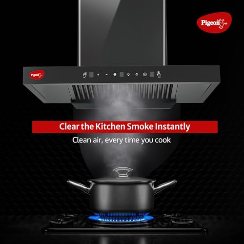 Image of Pigeon Atmos 75 cm BLDC T Shape Kitchen Chimney 1500 m3 /hr | Filterless Autoclean Kitchen Chimney | 12 Years Motor and 2 Years Comprehensive Warranty |Black | 9 Speed Touch Control + Motion Sensor