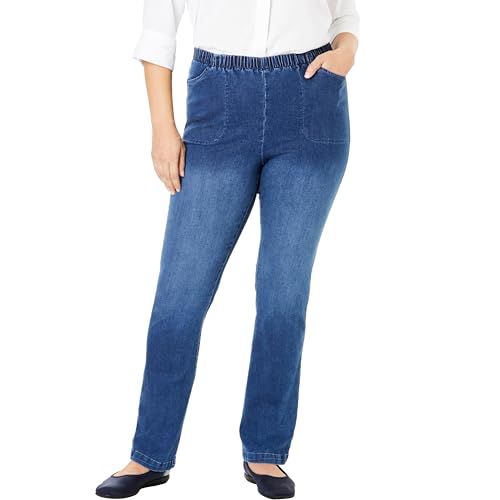 Woman Within Plus Size Fineline Stretch Denim Pull-On Bootcut Jeans - 22 W, Stonewash Sanded