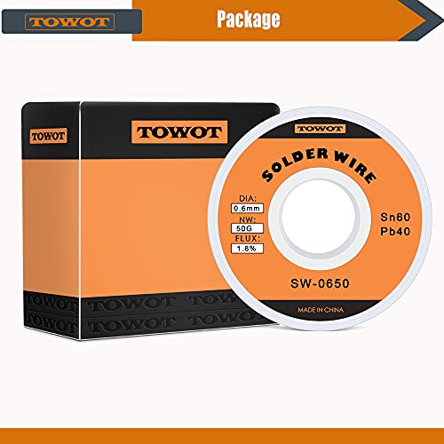 Image of TOWOT Tin Lead Rosin Core Solder Wire for Electrical Soldering, Content 1.8% Solder flux Sn60-Pd40 (0.6mm, 50g)