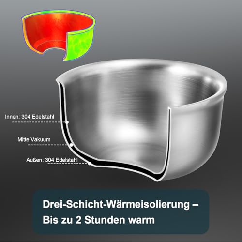 GRUTTI Premium Rasierschale 11.5cm - 3-Schicht Edelstahl mit 6cm Tiefe für Warmen Schaum & Kein Überlaufen