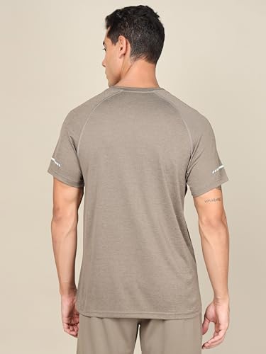 Image of TECHNOSPORT Men's Melange Slim Fit Round Neck T-Shirt Double Cool Raglan Sleeve Slip On Polyester for Gym Running Workout UPF50+ Anti Odour