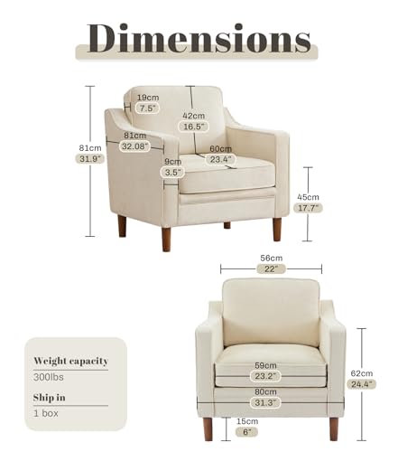 Image of Kingfun Accent Chair Set of 2, Living Room Chairs, Mid Century Reading Armchair, Chenille with Solid Wood Foot, Upholstered Modern Decor for Bedroom, Apartment