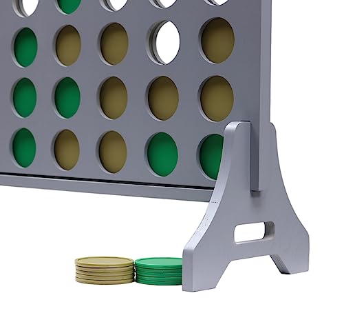 Image of Giant 4 in a Row Game for Family & Adults - Tailgating Pros Jumbo Grey Wooden Four in a Row Indoor & Outdoor Yard Game for Family Party Fun, Portable Activities for Patio, Backyard, and Camping