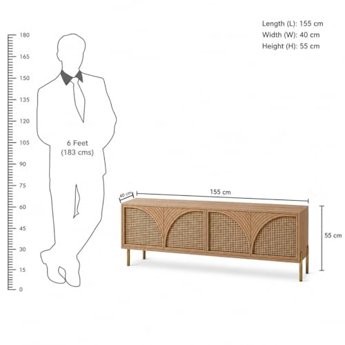 Image of The Attic Arcus TV Cabinet, Solid Wood Sideboard TV Cabinet for Living Room, Natural Finish