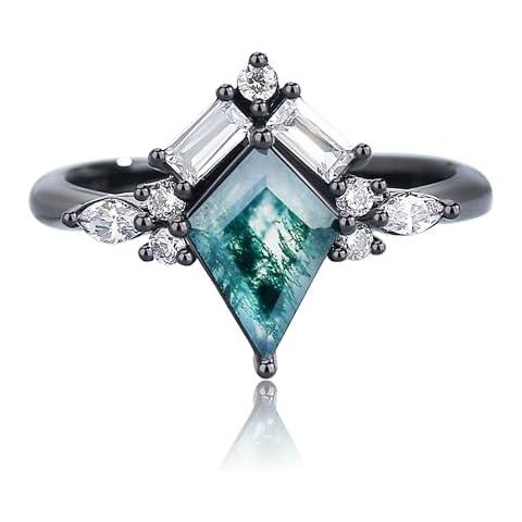 SHAREMORE Moss Agate Woman's Ring - Promise Ring for Her - Engagement Ring - Black Witch Ring - Gothic Rings for Women - Halloween Ring Cover