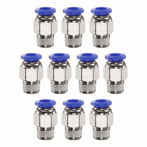HARFINGTON 10pcs Push to Connect Fitting 6mm Tube OD x 1/8" NPT Thread Male Straight Quick Connector Copper Air Line Hose Fittings for Industry Air System PC6-N01, Blue