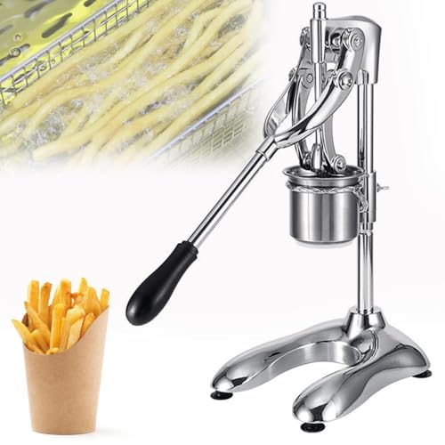 Image of PLYLAY French Fries Maker 30cm Manual Pressing,Stainless Steel Long French Fries Squeezer 12 Holes,Fried Potato Strips Machine for Restaurant