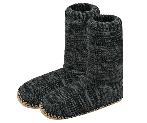 Panda Bros Cozy Boot Slippers for Men Indoor, Fuzzy House Shoes with Non Slip Gripper Soles, Winter Knitted Non-Skid Home Warm Floor Socks