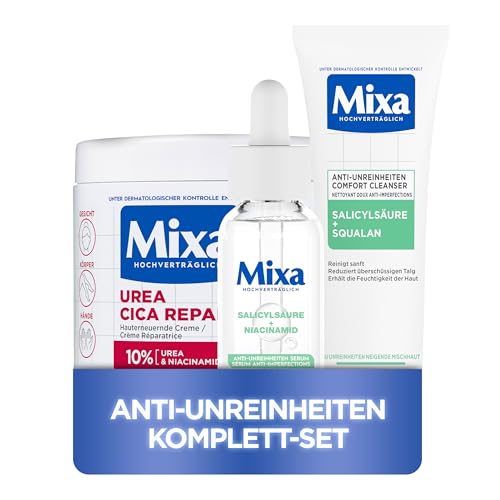 Mixa Anti-Unreinheiten Komplett-Set: Sanfte Reinigung, Serum & Urea Cica für ein klares, beruhigtes Hautbild ohne Trockenheit. Bekämpft Unreinheiten, verfeinert Poren & spendet Feuchtigkeit!